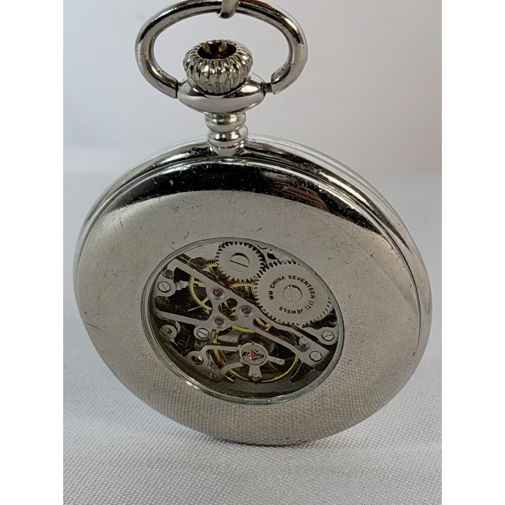 Skelton Mechanical Men Pocket Steampunk Watch 17 Jewels Silver Winmix China Runs
